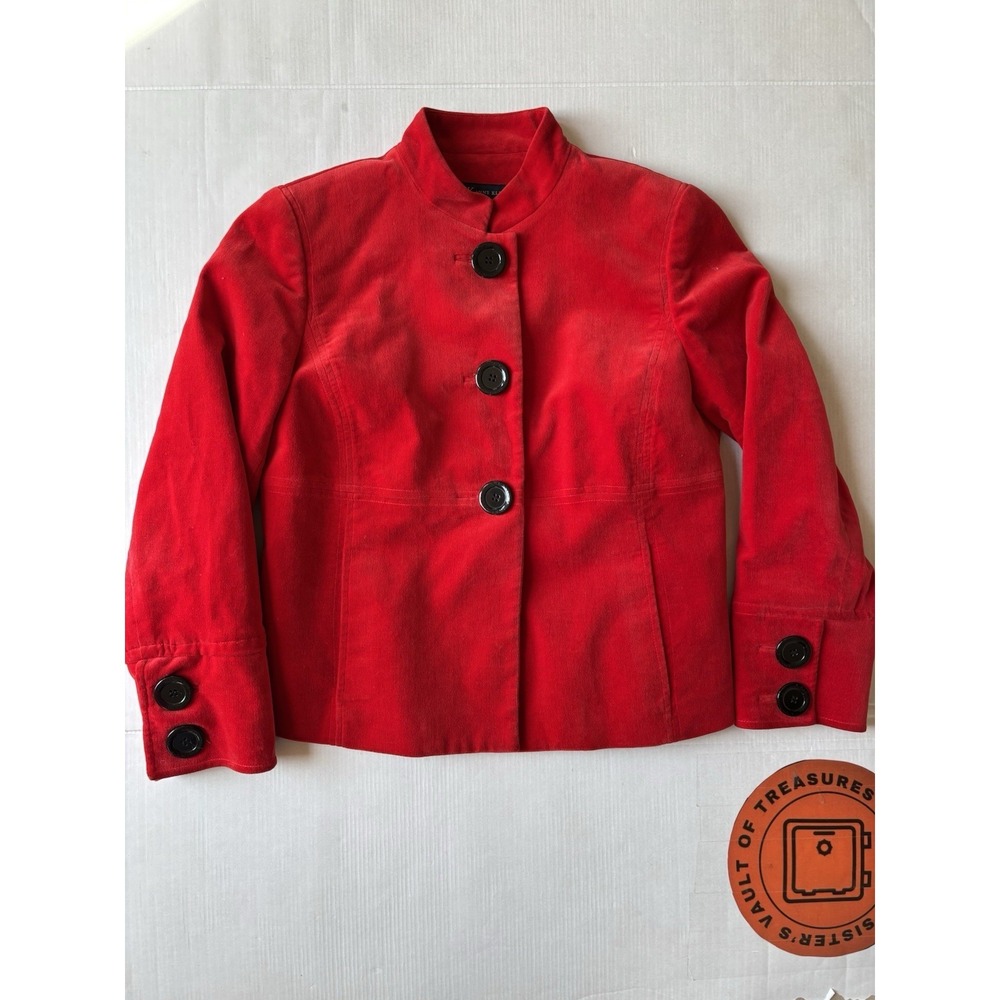 Anne‎ Klein Red Velvet Blazer Jacket Wmns Sz 4 Stretch